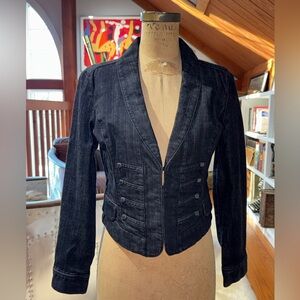 New York & Company Corset-Style Cropped Denim Jacket Blazer NWT